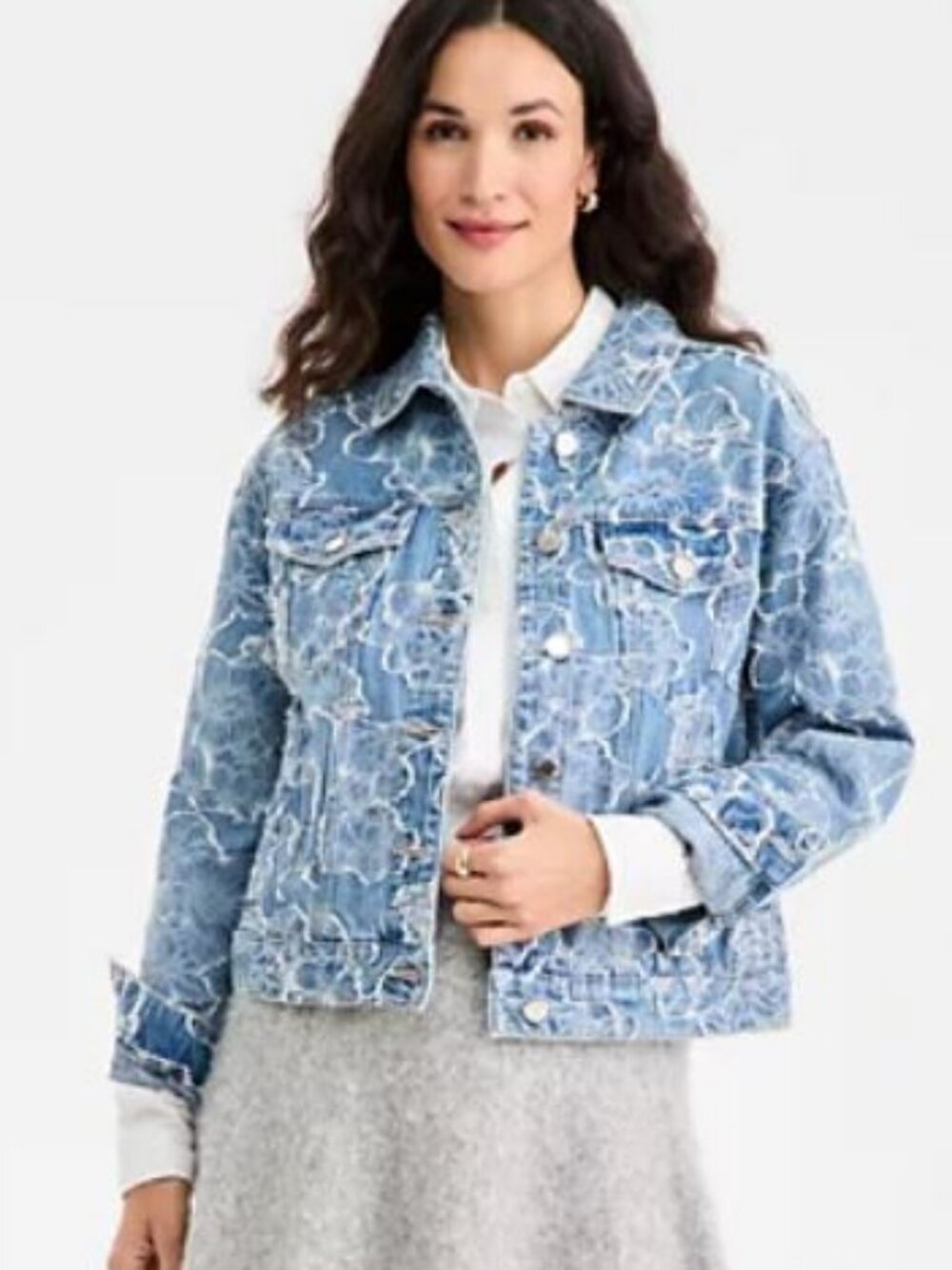 NWT ON 34TH Women's Denim Jacquard Trucker Jacket (100% Cotton) - 2x